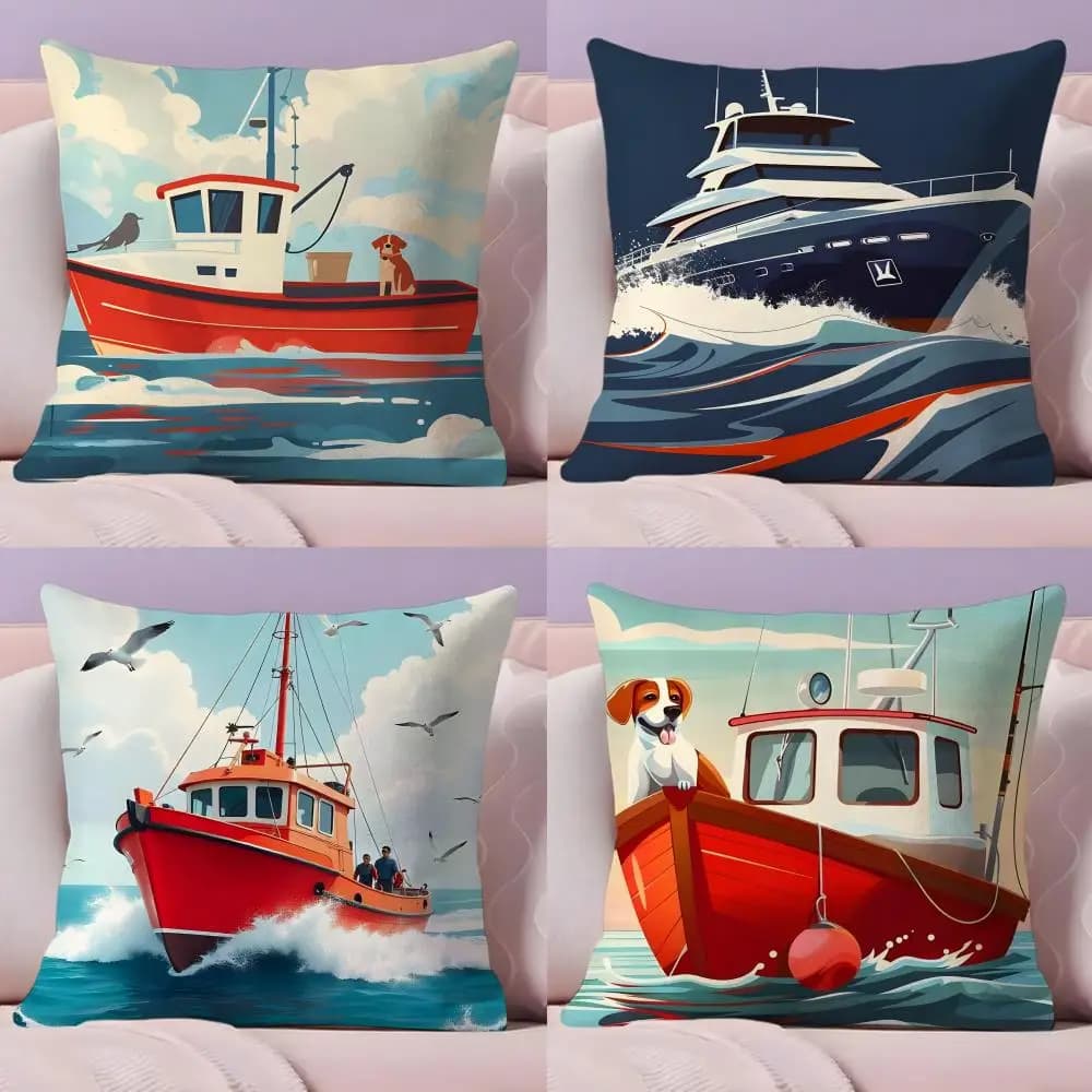 Ships Art Fodera per cuscino in morbido peluche corto con stampa fronte-retro, decorazione per la casa, lavabile in lavatrice, idea regalo