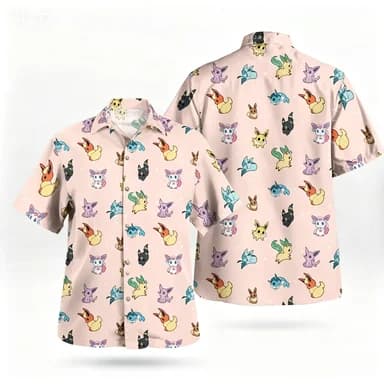 2026 Summer BANDAI Mimikyu Purple Pattern Hawaiian Shirt Summer Fashion Pure Men's Camp Shirt Kid's Clothing Tee Y2k Woman