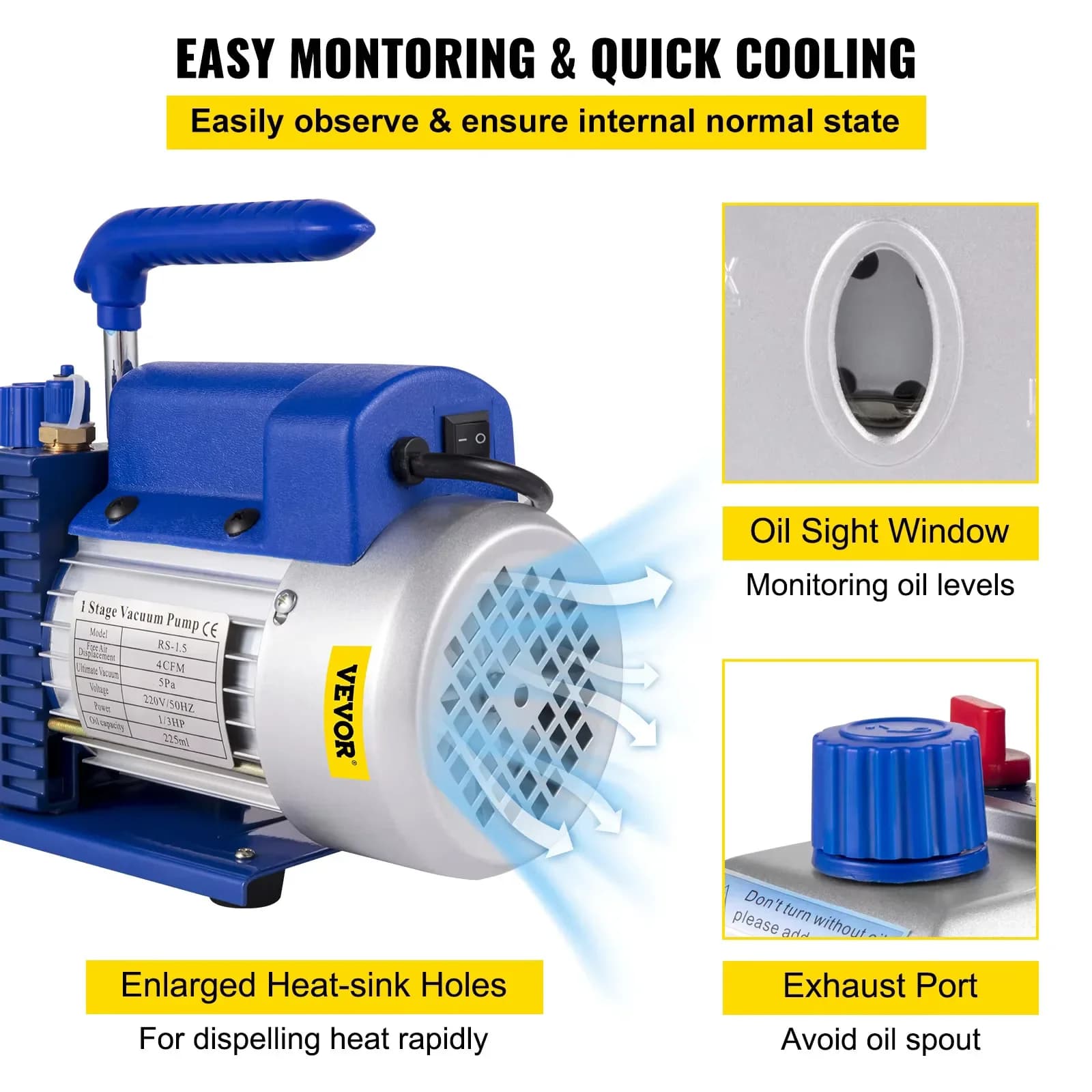 SIHAO 4.8CFM 1/3HP Pompa per vuoto di refrigerazione Aria condizionata per strumenti di riparazione di refrigerazione per auto per evacuazione del vuoto dell'automobile