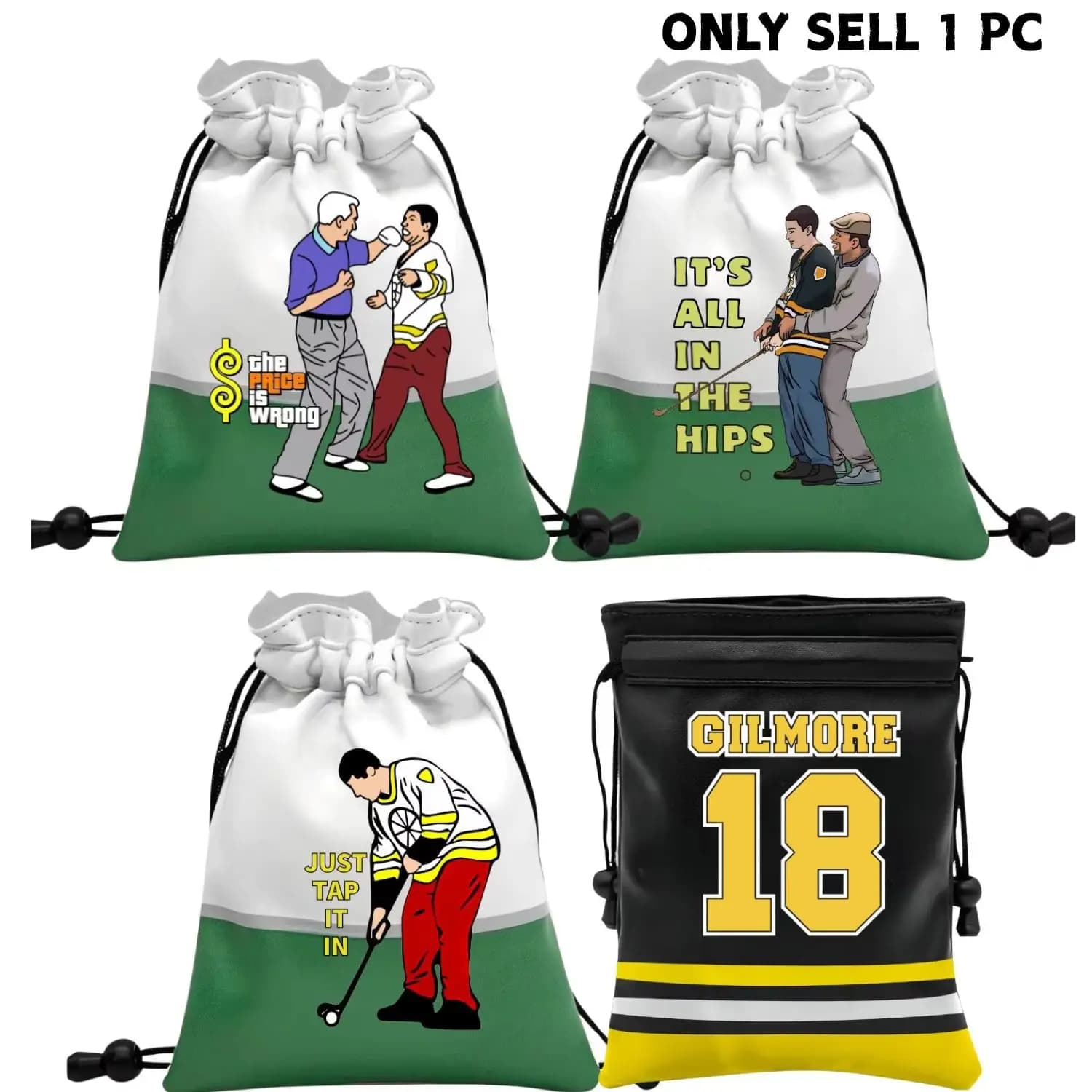 Happy Gilmore 18 Borsa Portaoggetti da Golf Resistente in Pelle PU con Chiusura a Coulisse, Borsa Portatile per Palline da Golf