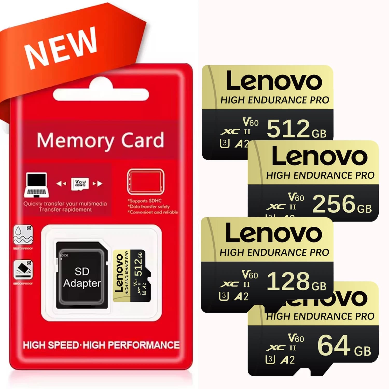 Lenovo High Endurance SD Memory Card 128/256/512GB High-Speed Micro SD Card U3 V60 Universal TF Card for Camera Nintendo Switch