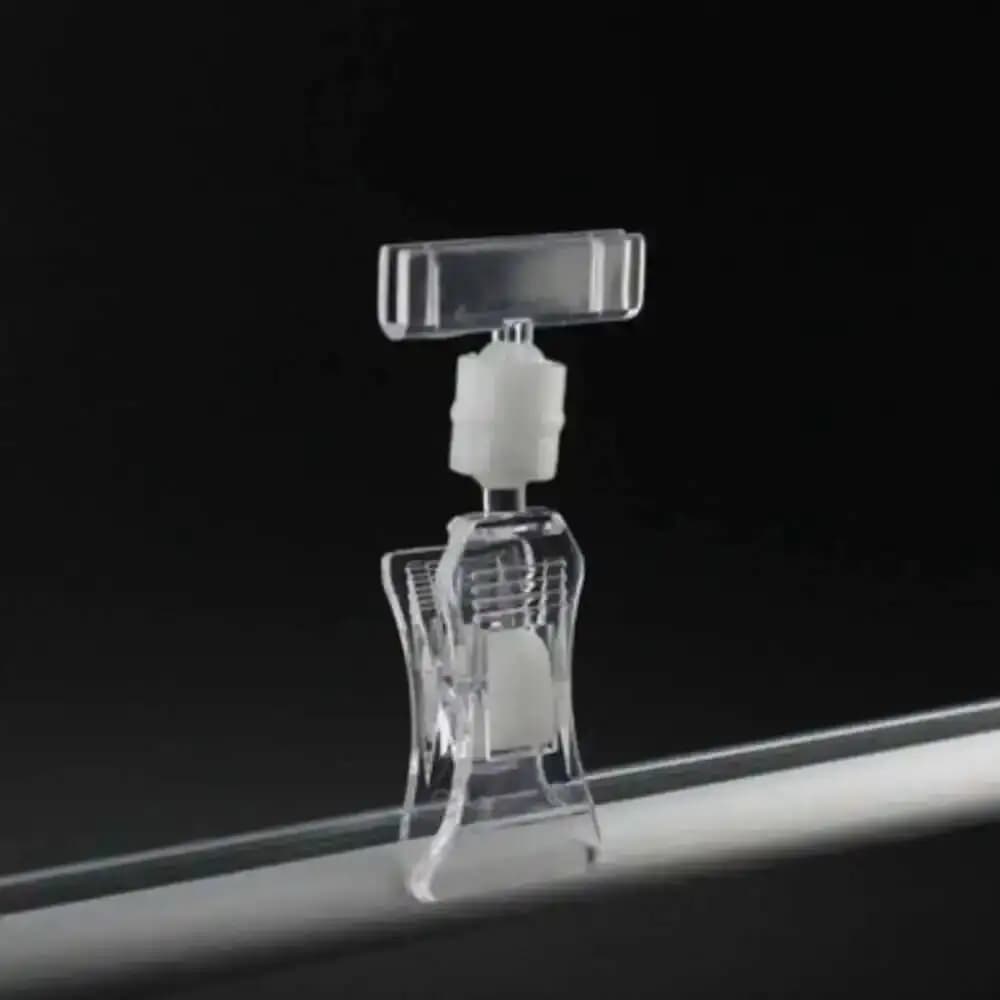 10 Pezzi Piccoli Supporti Regolabili in Plastica per Etichette, Clip Espositore Girevole per Cartellini da Scaffale