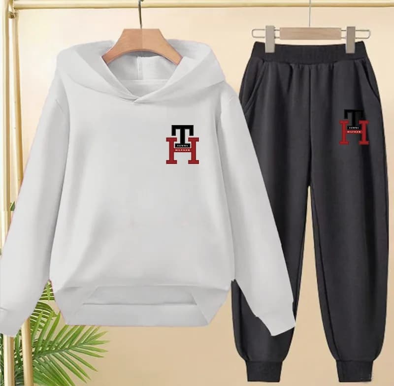 Pantaloni con cappuccio autunnali alla moda per bambini Abito a due pezzi per ragazzo e ragazza
