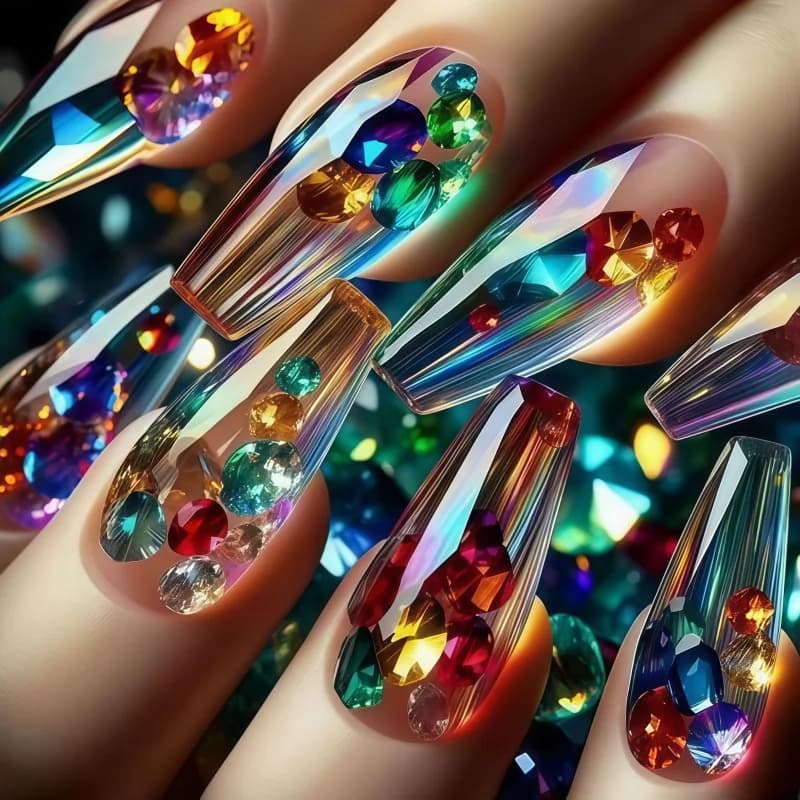 Best-selling 24-piece personalized colorful gemstone transparent exclusive high-end long ballet-style nail art for wearing