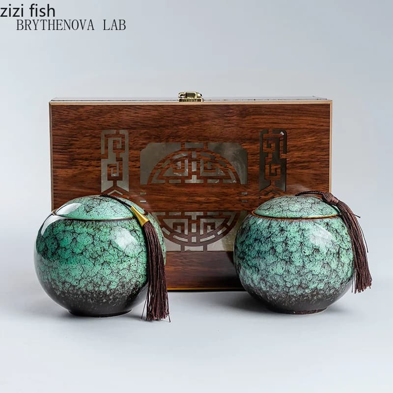Ceramic Tea Caddy Storage Tank Tea Organizer Sealed Jar Candy Food Jar Container Decorative Box 2-piece Set Gift Box