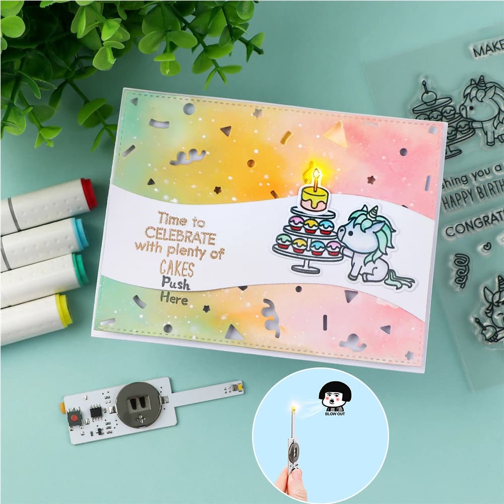Luce di candela a LED soffiante per biglietti di compleanno illuminati Scrapbooking fai-da-te Carta regalo di Natale Halloween Artigianato interattivo fatto a mano