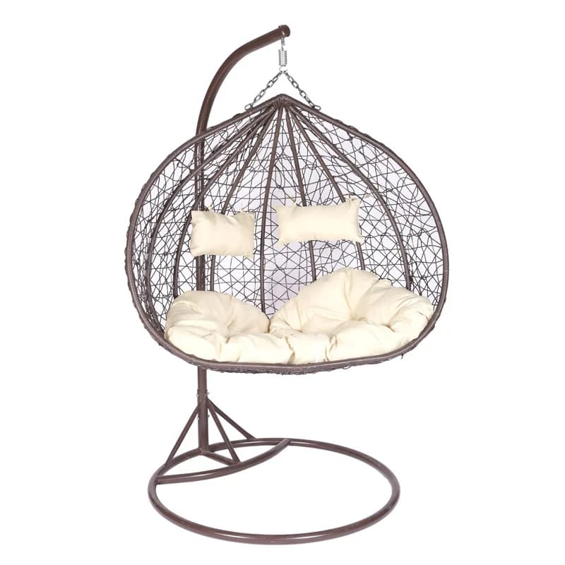 Double Foldable Wicker Loveseat Swing Chair with Stand & Removable Cushions for Indoor Outdoor