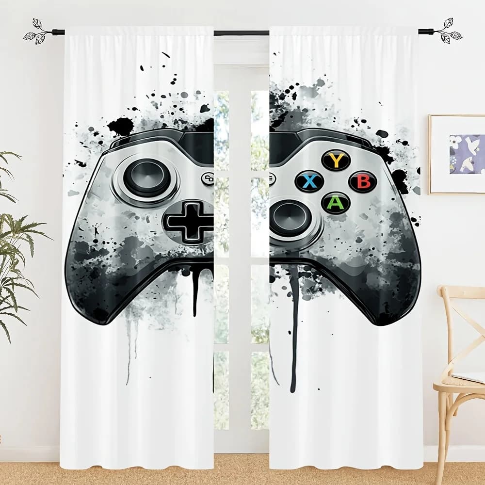 Abstract Gaming Controller Window Curtains Polyester Decorative Pop Culture Wall Drapes Modern Gamer Room Decor Gift