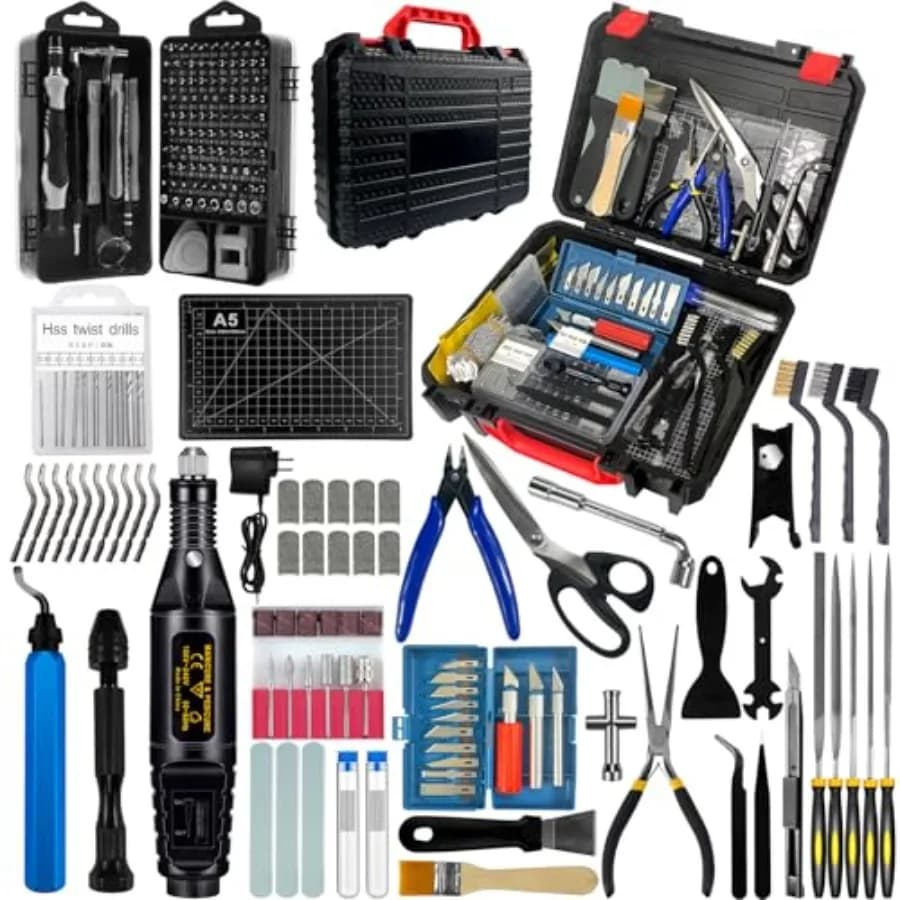 Kit di strumenti per stampante 3D da 221 pezzi, accessori per stampante 3D, include una scatola degli attrezzi, include uno strumento per sbavatura, adatto per lo smontaggio di stampi 3D.