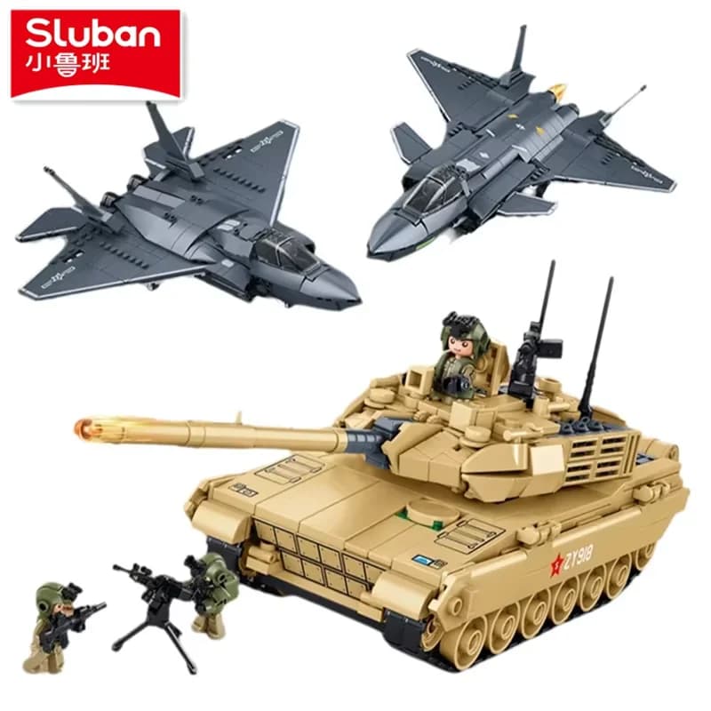 NEW Military Model Bricks Stealth Fighter Jet Light Main Battle Tank Army Building Blocks Sets Educational Toys for Children