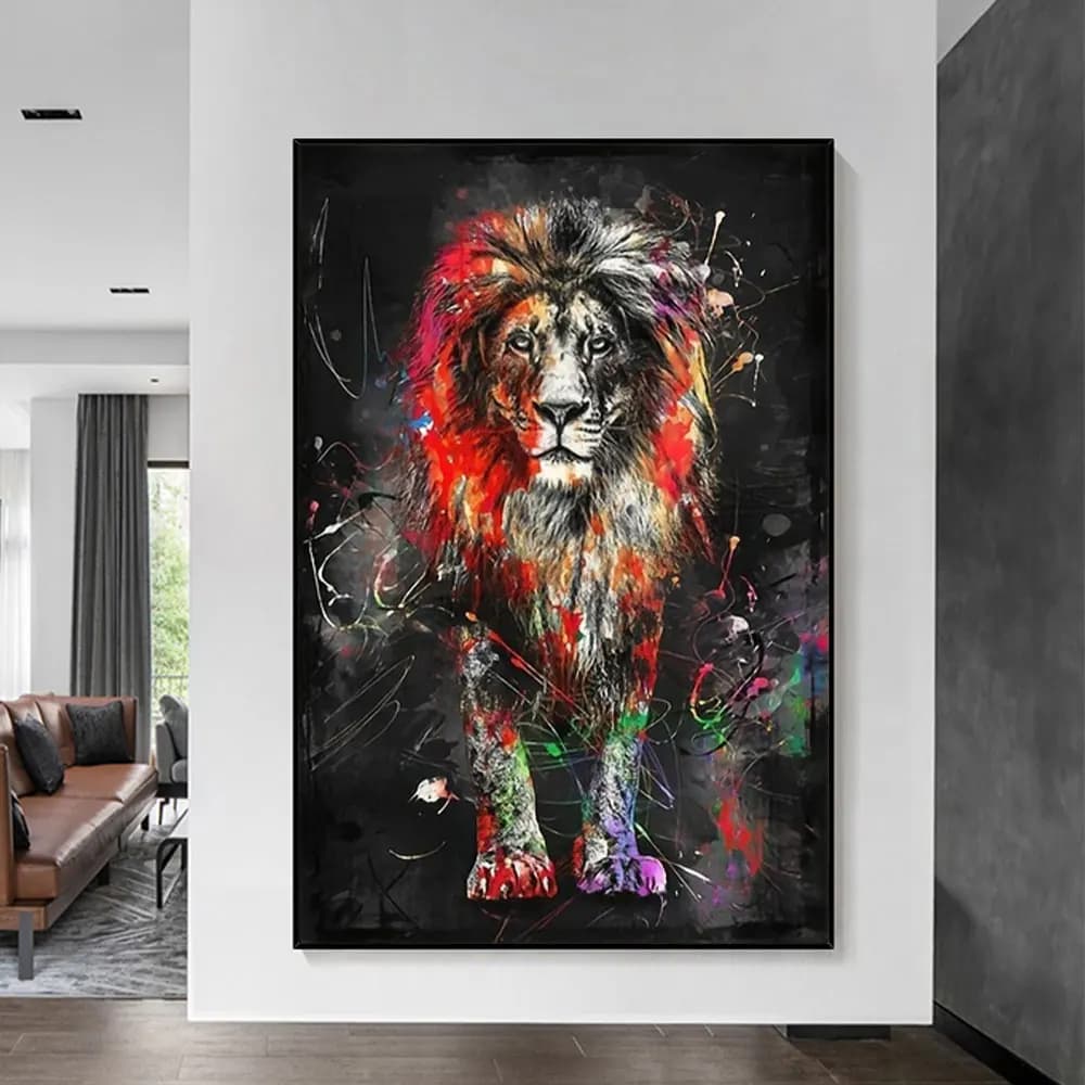 Watercolor Abstract Lion Canvas Art Posters Galaxy Lion Animal Print Canvas Paintings Living Room Wall Art Decor Pictures