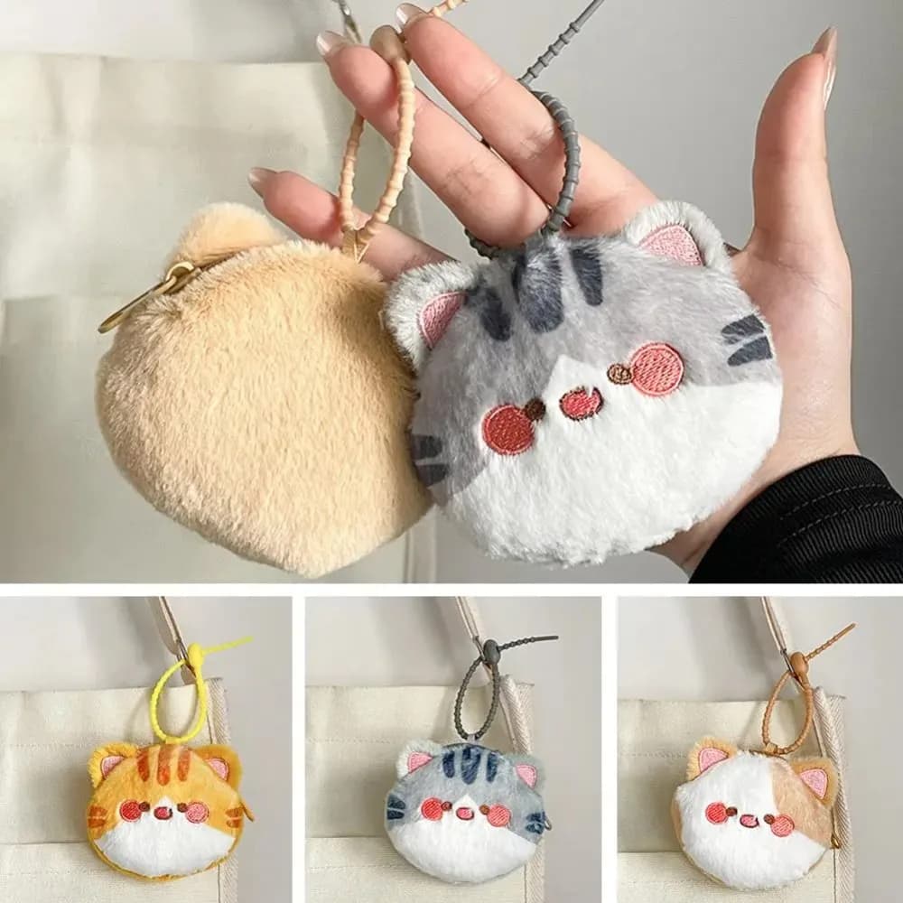 Borsa per auricolari in pelliccia sintetica, simpatico portamonete a forma di gatto, portachiavi, ciondolo per borsa, mini custodia per orecchini, collane, gioielli, cavi dati O7V7