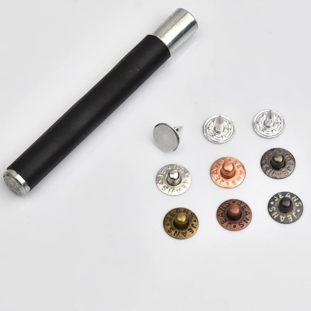 300 Set/Confezione Bottoni in Ottone da 9,5 mm per Jeans, Rivetti, Borchie, Chiodi in Alluminio, Strumento di Fissaggio, per Tasche, Artigianato in Pelle, Borse, Cinture, 6 Colori, Spedizione Gratuita ZD-023