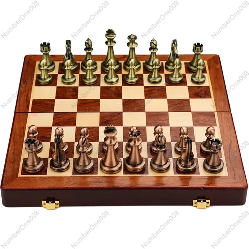 Set di Scacchi Pieghevole in Legno con Pezzi in Metallo, Gioco da Tavolo Magnetico da Viaggio per Bambini e Principianti, Oggetto da Collezione e Decorazione per la Casa