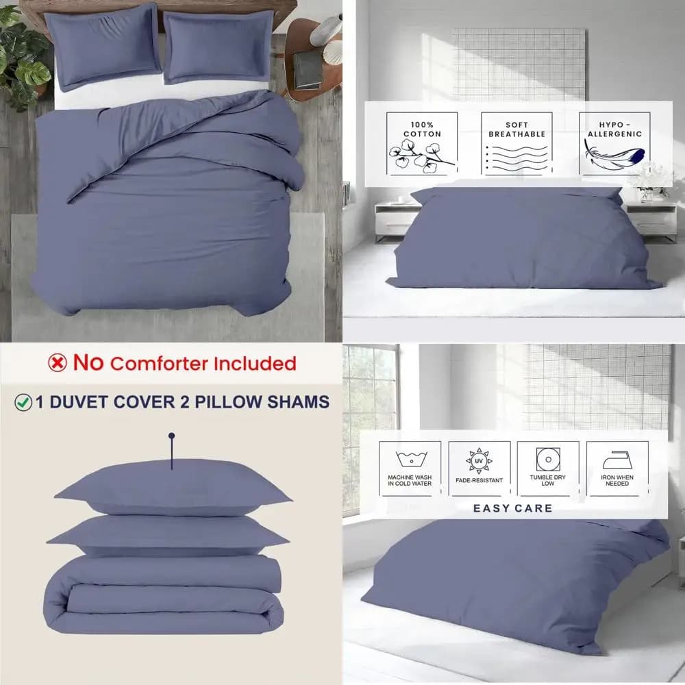 Set Copripiumino 100% Cotone Egiziano - 600 Fili, Misura Twin XL/Twin, Blu Mediterraneo, 68x90