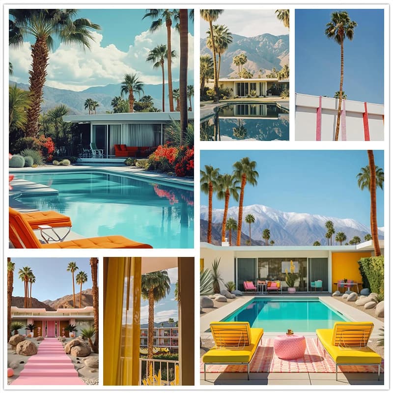 Summer Retro Fresh Palm Pool Resort Landscape Poster Canvas Painting Prints Wall Painting Living Room Bedroom Home Decor
