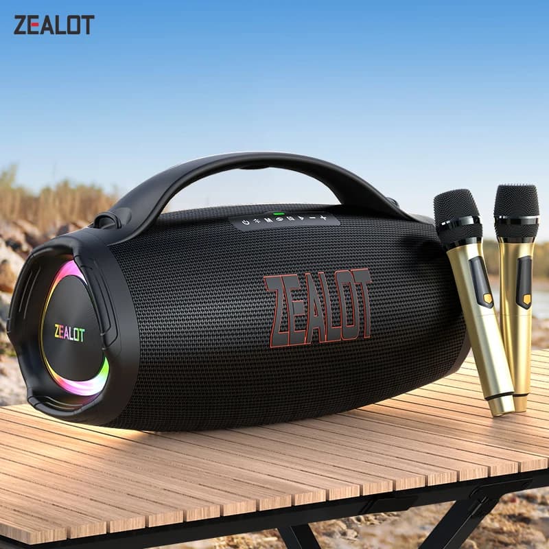 Zealot-S98M Altoparlante Bluetooth portatile per karaoke, altoparlante portatile wireless con 1-2 microfoni, macchina per karaoke per la casa