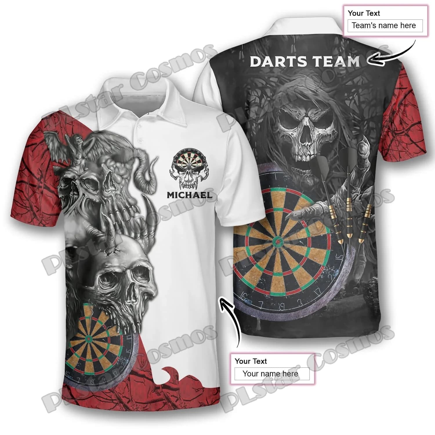 Freccette raccapriccianti Teschio Freccette personalizzate 3D All Over Stampato Moda Polo da uomo Estate Casual Polo unisex per adulti PLP30