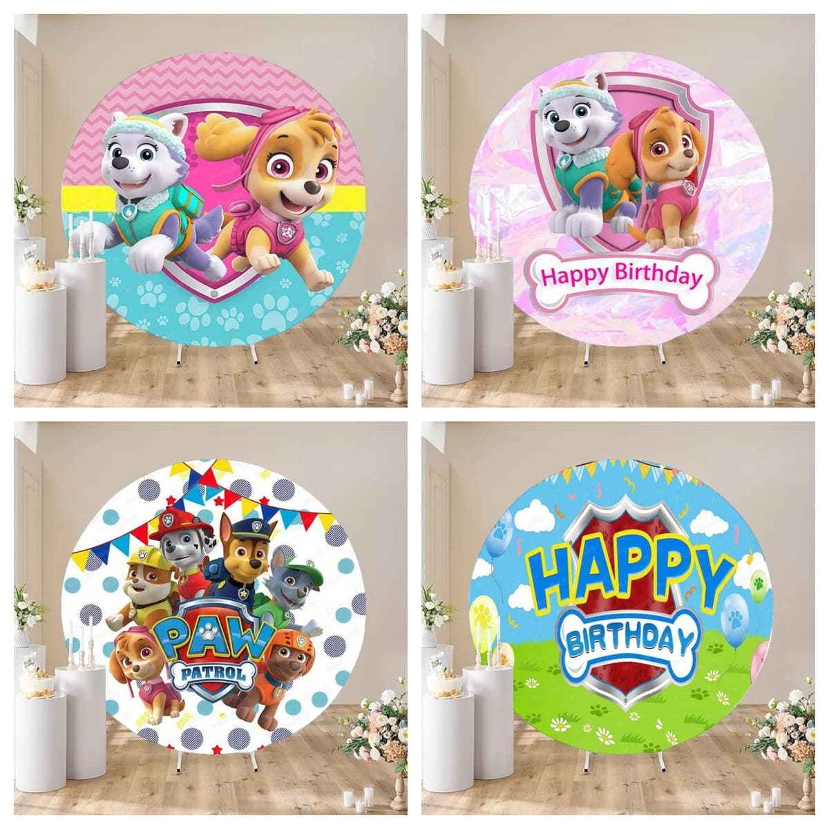 Sfondo Rotondo Paw Patrol per Feste di Compleanno Bambini, Decorazione con Cani, Sfondo per Baby Shower, Accessorio per Studio Fotografico