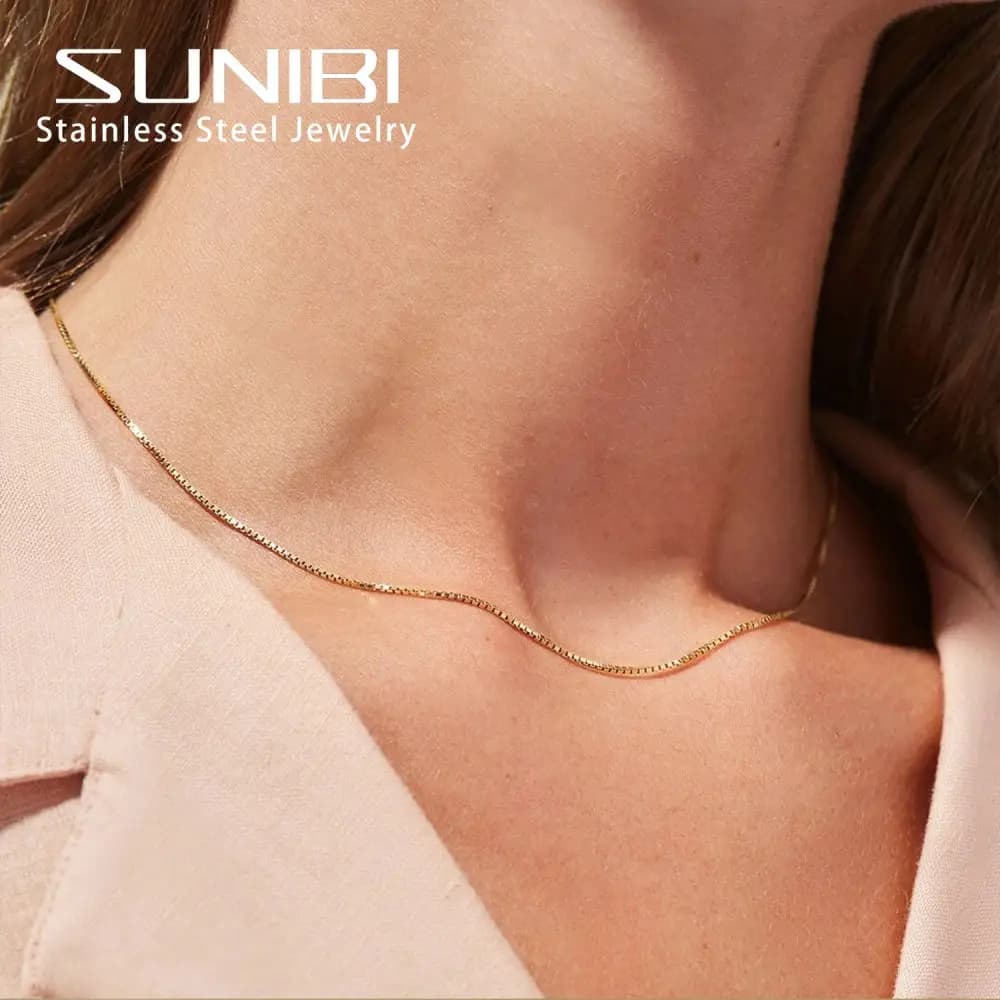 SUNIBI collane a catena con scatola in acciaio inossidabile da 2/3MM per donna collana regolabile Color oro in acciaio Colar Gift Jewelry all'ingrosso