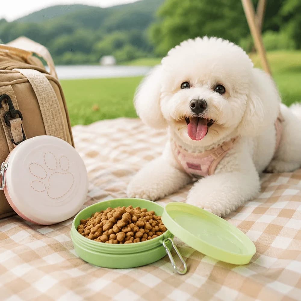 Durable Dual-Purpose Dog Food Feeding Leak-Proof Portable Dog Water Dish With Lid Cover Collapsible Outdoor Pet Bowl Outdoor Use
