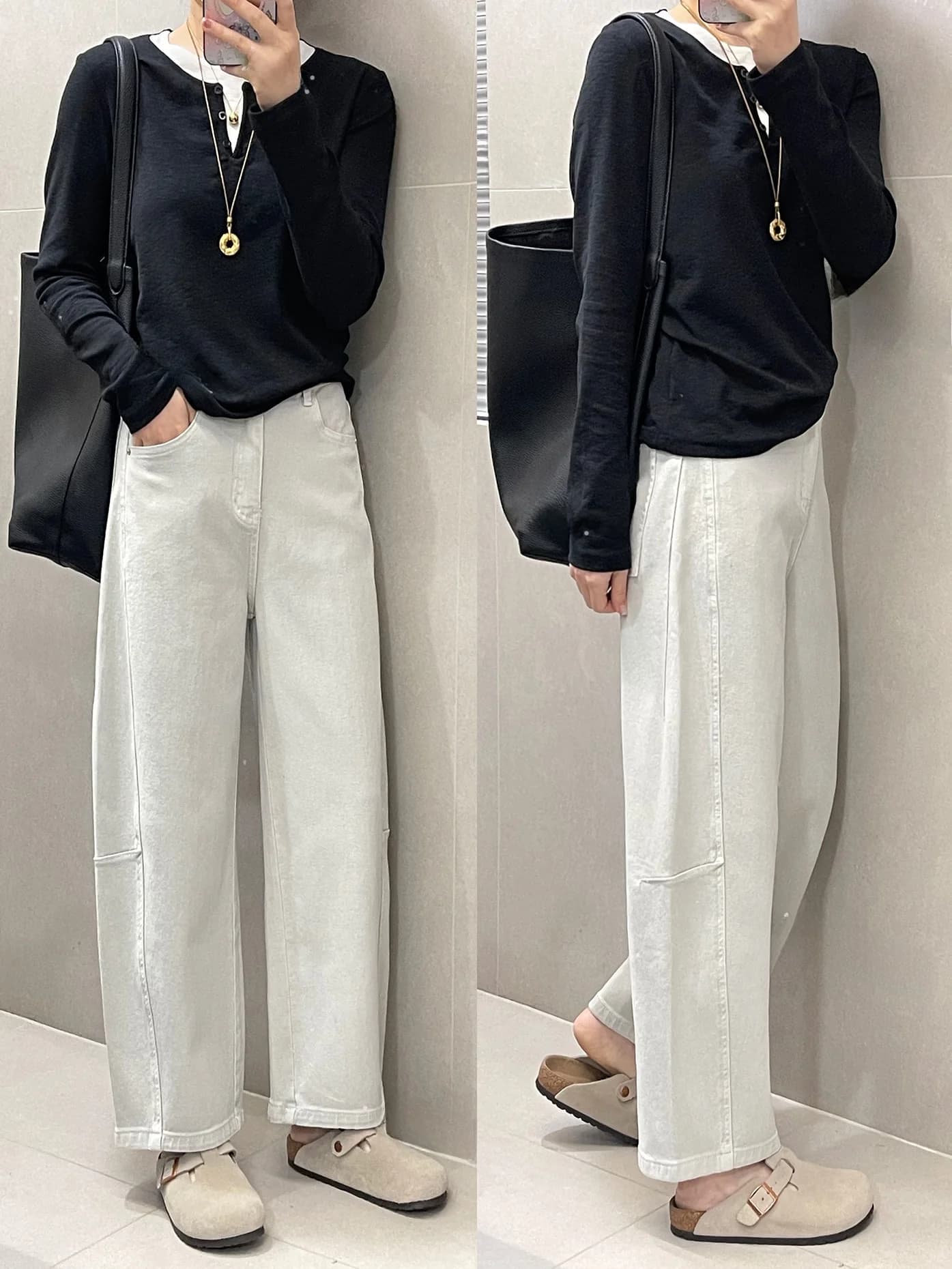 Jeans da donna a vita alta a gamba larga, nuovo stile primaverile, taglio a coltello, pantaloni a palloncino a nove punti, jeans a tubo dritto con divisione spaziale 3D