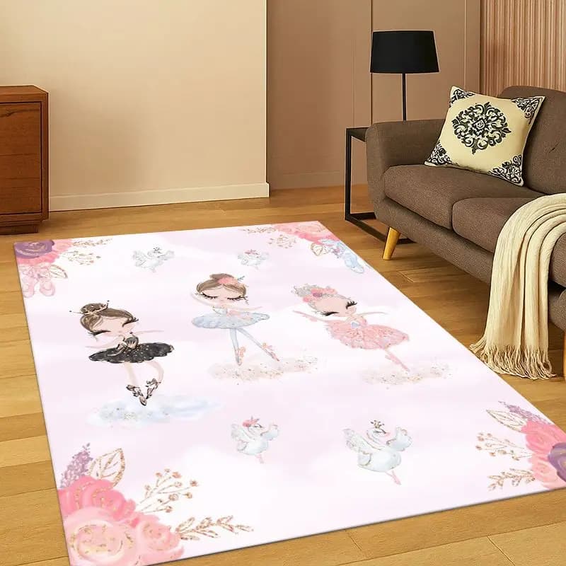 Tappeto Decorativo con Ballerina Cartoon per Camera da Letto, Soggiorno, Sala Giochi, Zerbino, Arredamento Casa, Tappeto Antiscivolo per Bambini