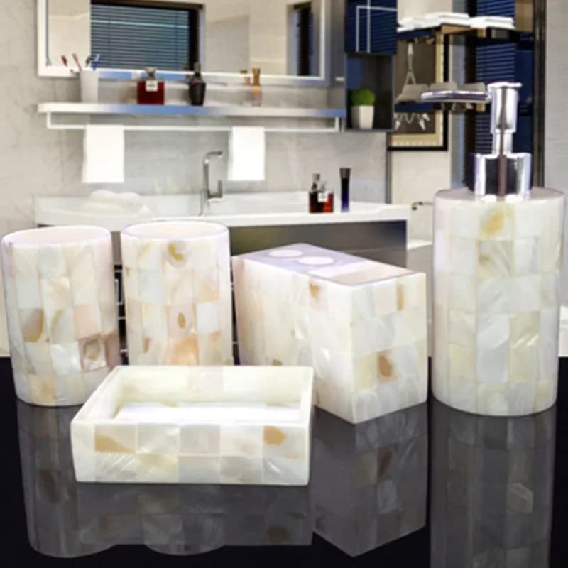WSHYUFEI Set da bagno conchiglia di lusso-regalo di nozze-Set da cinque pezzi da bagno con vassoio a conchiglia-portaspazzolino-decorazione domestica