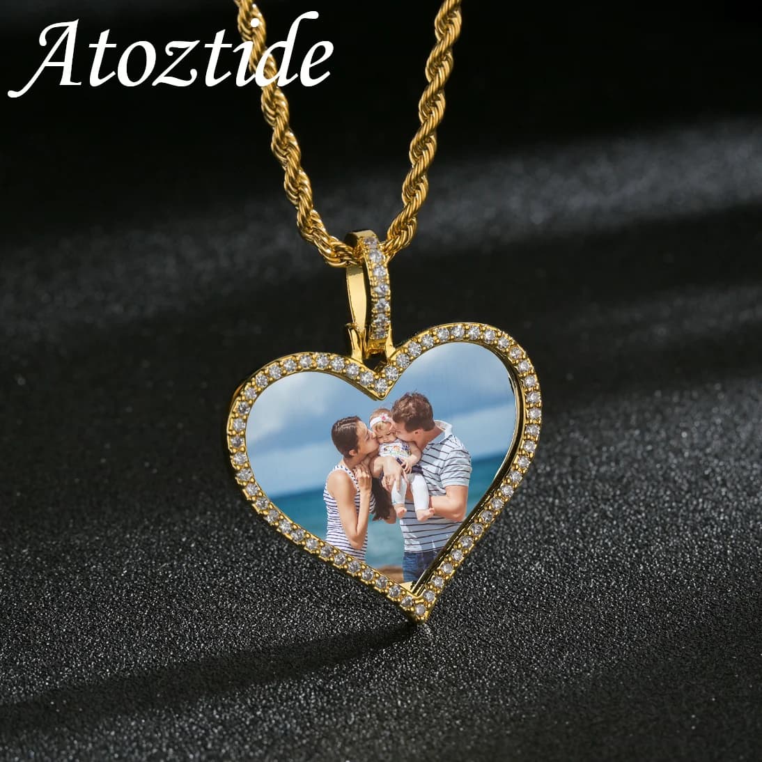 Atoztide Collana con immagine a colori personalizzata per donna Gioielli con ciondolo in zircone bling personalizzato Regali di memoria con catena intrecciata in lega di rame