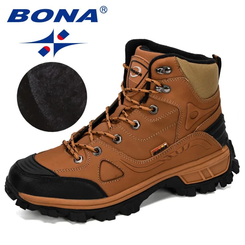 BONA New Designer Trekking Shoes Leather Men Winter Outdoor Men's Sports ShoesTrekking Mountain Sneakers Man