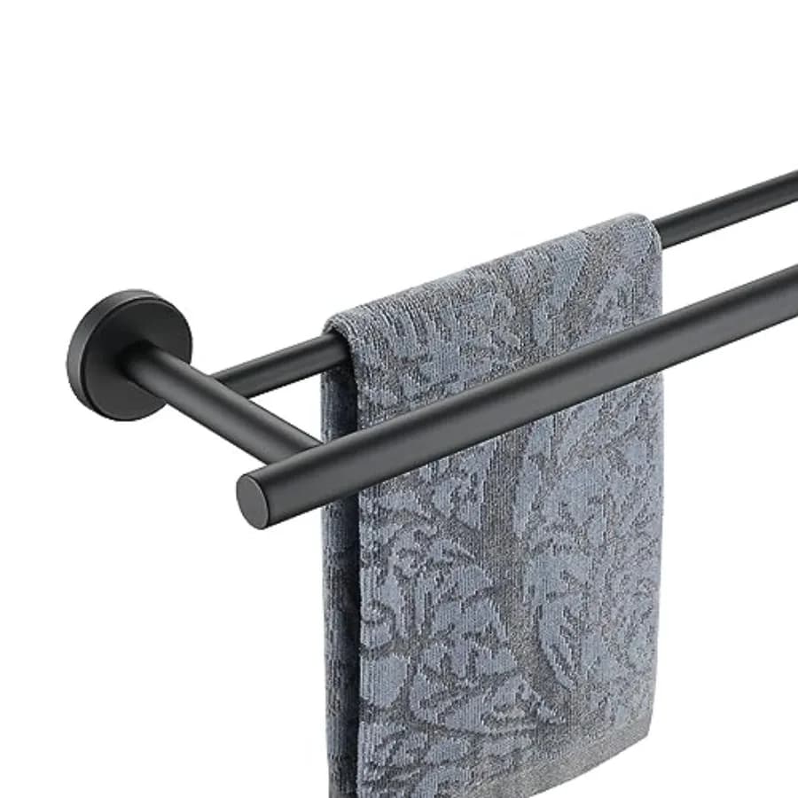 Portasciugamani Doppio Nero in Acciaio Inox 4, Spessore 1mm, per Bagno, Montaggio a Parete, Lunghezza Utilizzabile 36 cm