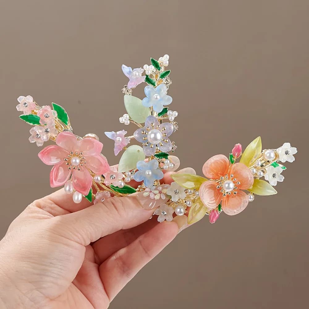 Chinese Style Floral Pearl Spring Hair Clip Elegant Half Up Barrettes Hanfu Cheongsam Hair Accessories for Women