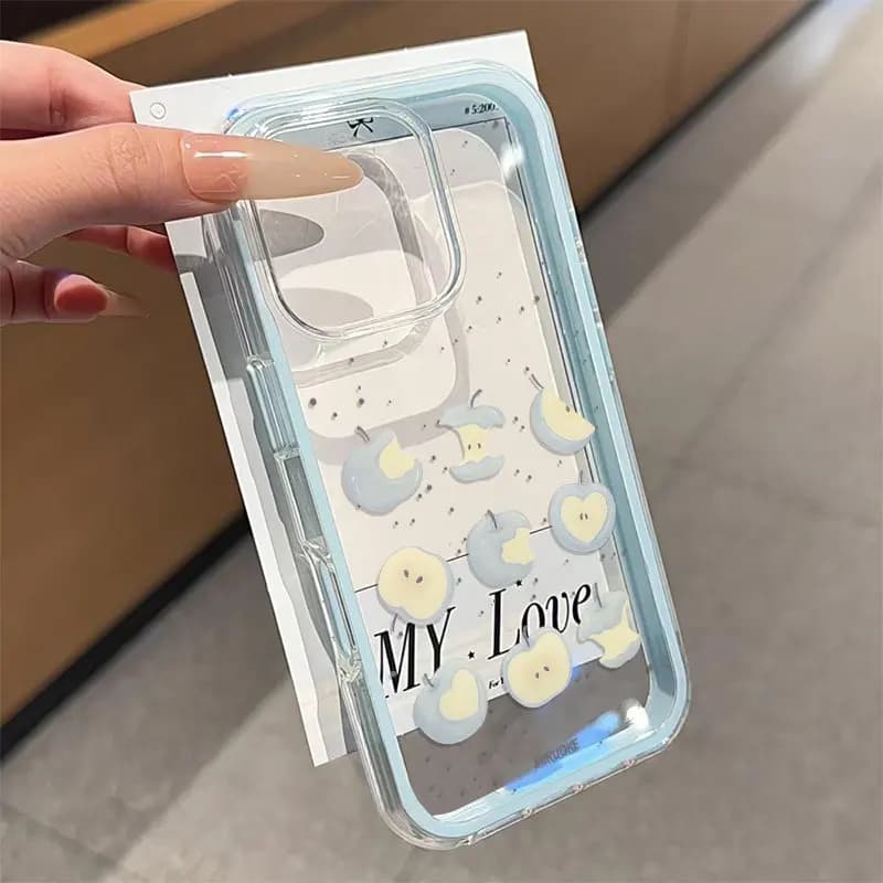 Cute Blue apple 2in1 Clear Phone Case For Samsung Galaxy S26 Ultra S25 S23 FE S24 S22 Plus A57 A37 A55 A54 A36 A35 A16 A15 Cover