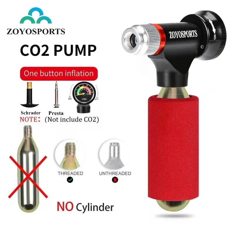 Mini gonfiatore di CO2 con manometro Pompa portatile per pneumatici per bicicletta per bici da strada e da montagna Nessun cartucce di CO2 incluse