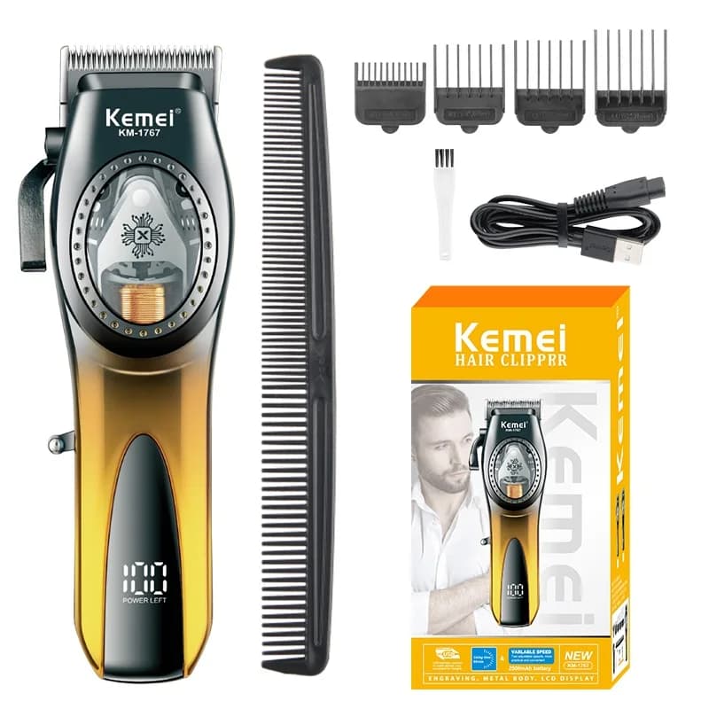 Kemei Professional Haircut with DLC Blade, Hair Cutting Machine 9000 RPM, Magnetic Motor, Electric Clipper for Men KM-1767