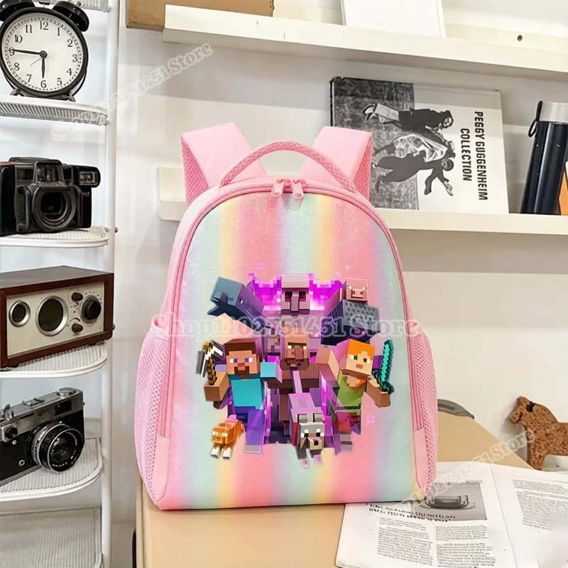 Cute Miner Crafted Backpack Lightweight Portable Rainbow Gradient Leisure Daypack for Daily Travel Outdoor Hiking school Bags