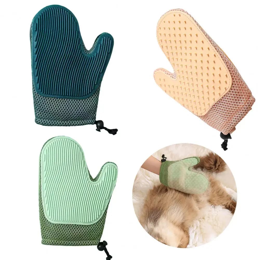 Pet Grooming Glove Dog Hair Removal Glove Pet Hair Removal Glove 2-in-1 Deshedding Brush Massage Mitt Grooming for Dogs Cats