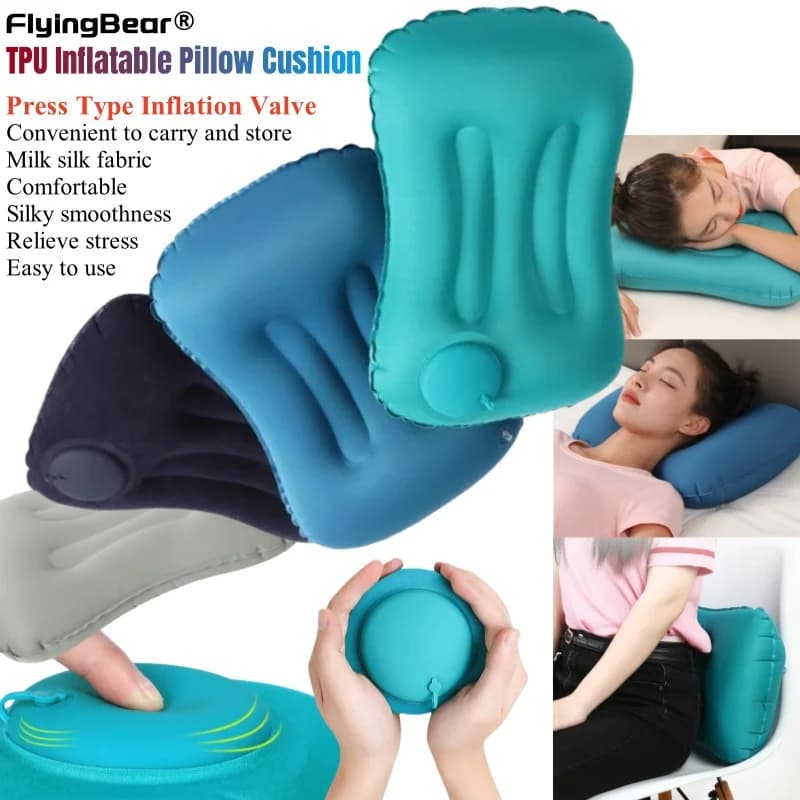 Cuscino lombare gonfiabile tipo pressa TPU cuscino d'aria cuscino da viaggio per dormire in seta di latte cuscino da viaggio per ufficio portatile per campo aereo per auto