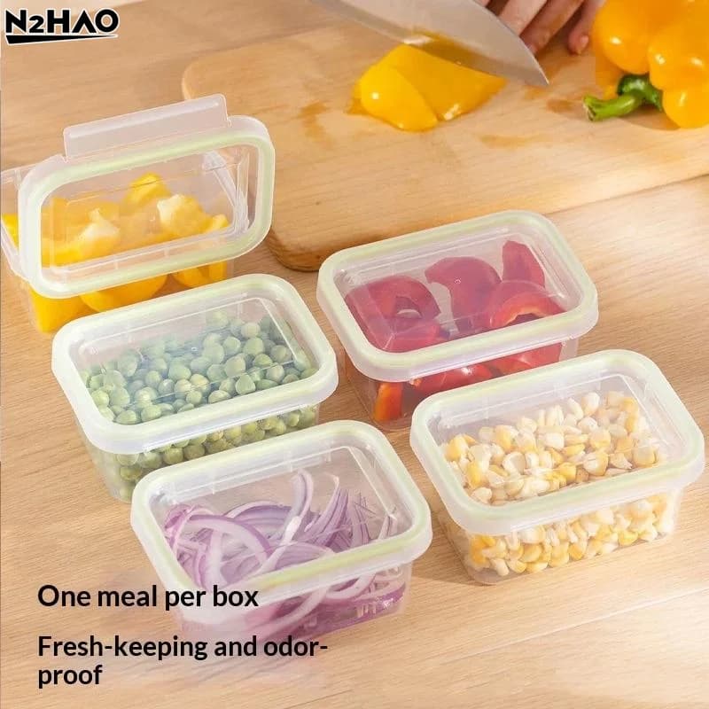 Portable Food Storage Box With Single Snap-On Cover Compartments For Sub-Packed Meat Onion Ginger Refrigerator Freezer Organizer