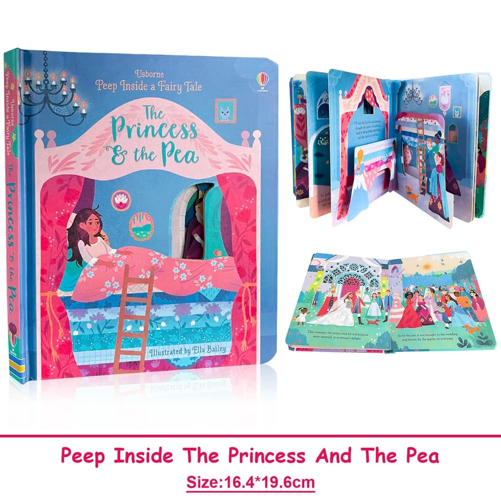 Usborne Peep Inside A Fairy Tale La principessa e la pisello Libri illustrati educativi in inglese per bambini Libro di fiabe con patta 3D per bambini