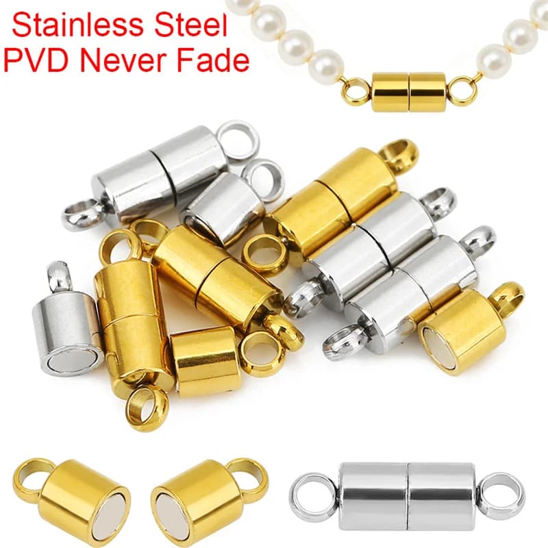 2 Pezzi Chiusure Magnetiche per Collane in Acciaio Inossidabile da 14mm, Ganci PVD che non sbiadiscono mai, Connettori Terminali per Bracciali e Creazione di Gioielli