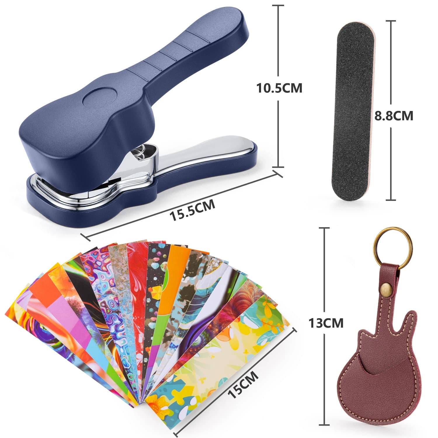 DIY Guitar Hole Puncher, Guitar Pick Punch Tool Kit, Custom Plectrum Maker with 15PCS Colorful Sanding File for Guitar Players