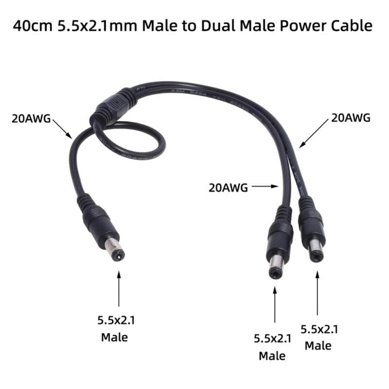 DC splitter cable 1 Male to 2 Male Plug Adapter 2.1 * 5.5mm for CCTV Camera DVR Accessories LED Light Strip