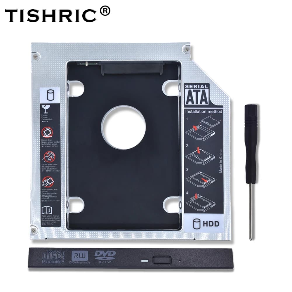 TISHRIC Alluminio 2nd Second Hdd Caddy 9.5mm 12.7mm Optibay SATA 3.0 2.5 ''SSD DVD CD-ROM Adattatore Custodia per disco rigido