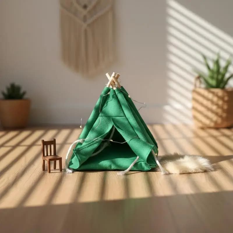 Mini Doll House Tent 1/12 with LED Strip, Camping Scene Decoration, Micro Scene, Photo Accessories, Role Play