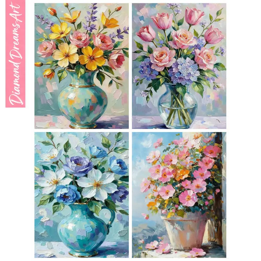 Full Square Round Drill Diamond Painting Kit Flower Vase Diamond Mosaic Rose Set Home Decoration,frameless
