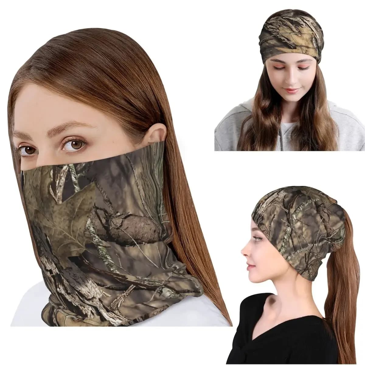 Real Tree Camouflage Camo Pattern Bandana Neck Cover Wrap Mask Scarf Multifunction Headwear Beanies Hat Unisex Adult Washable