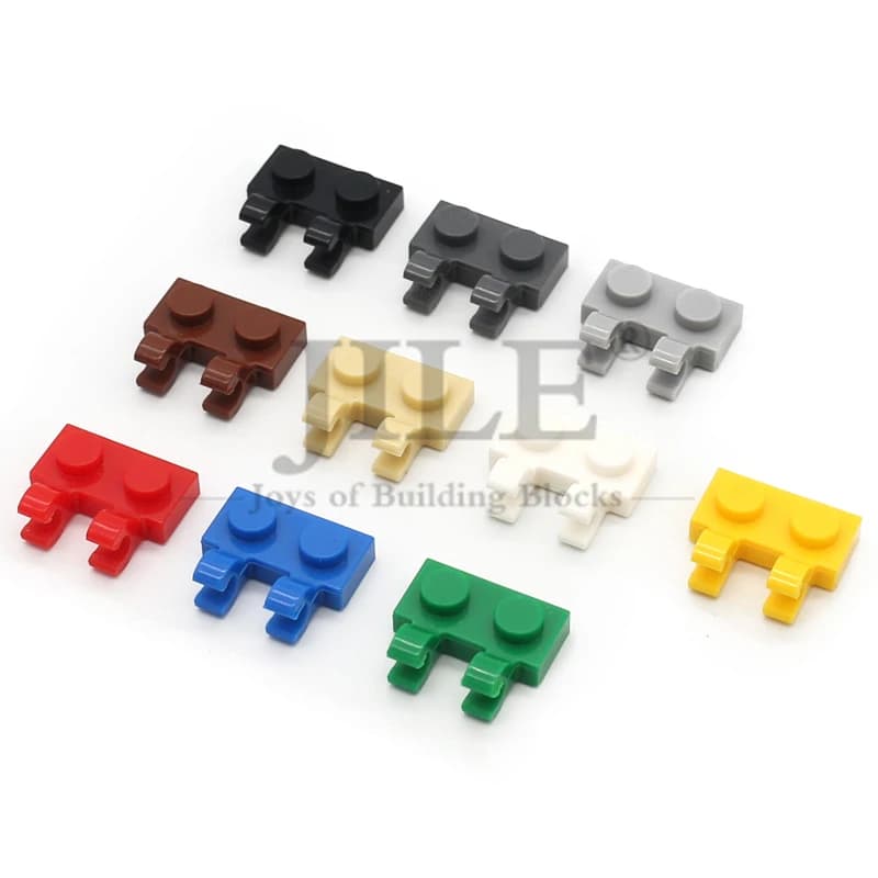 50pcs MOC 60470 Plate Modified 1x2 with 2 Open O Clips Horizontal Grip Building Blocks Compatible with Bricks Assmble DIY Toys