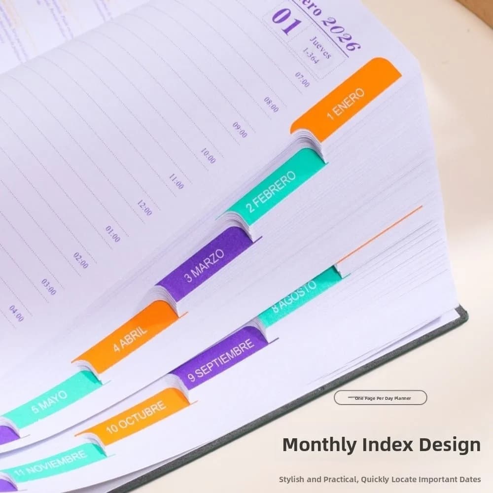 English 2026 Schedule Planner Notepad Wear-resistant 12 Months 365 Days Efficiency Notebook Bookmark Portable Diary Writing Pads