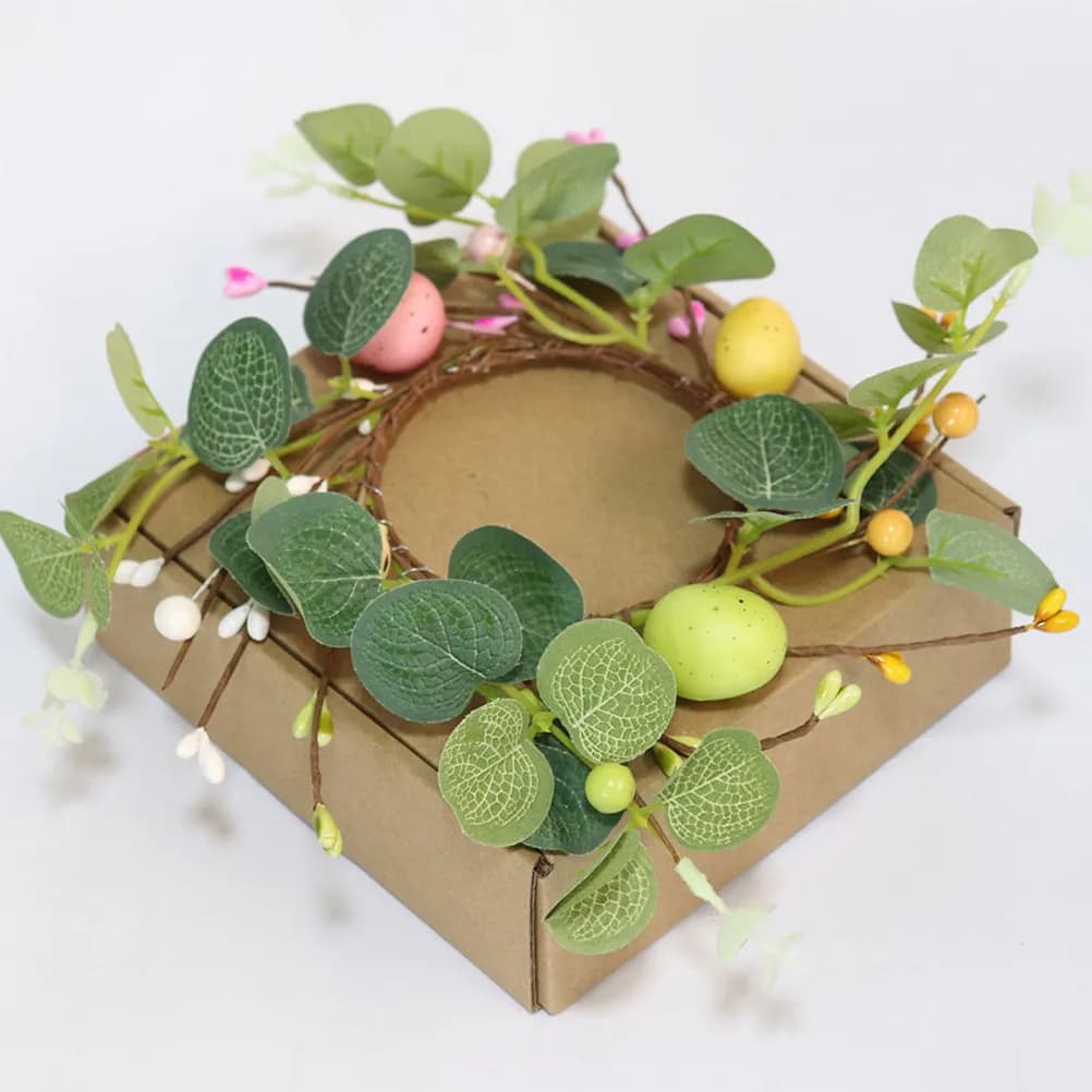 Supporto per Ghirlanda Pasquale, Ghirlanda di Pasqua con Uova e Foglie Artificiali, Anelli Primaverili per Centrotavola e Decorazione Porta d'Ingresso